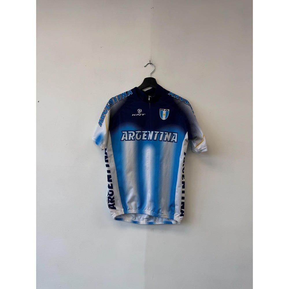Canete Argentina Cycling Jersey Large Blue Short Sleeve 1/4 Zip Bike Pockets